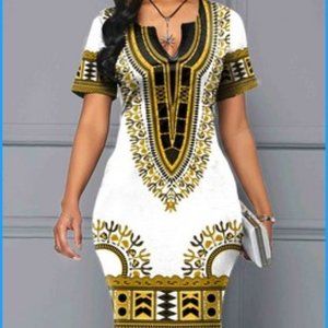 Size 18 White Gold Black Tribal Print Dress